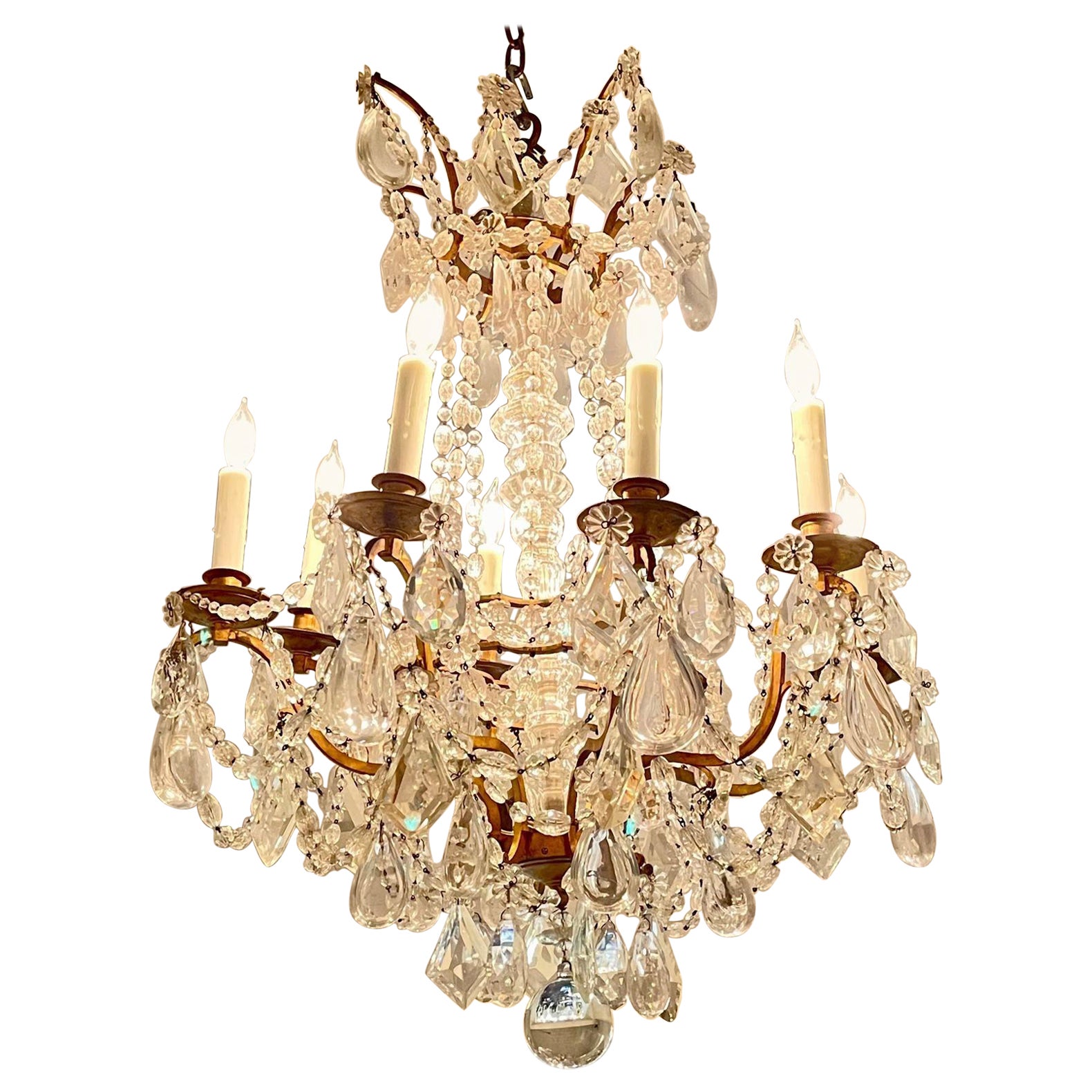19th Century French Baccarat Style Gilt Bronze and Crystal Chandelier For Sale