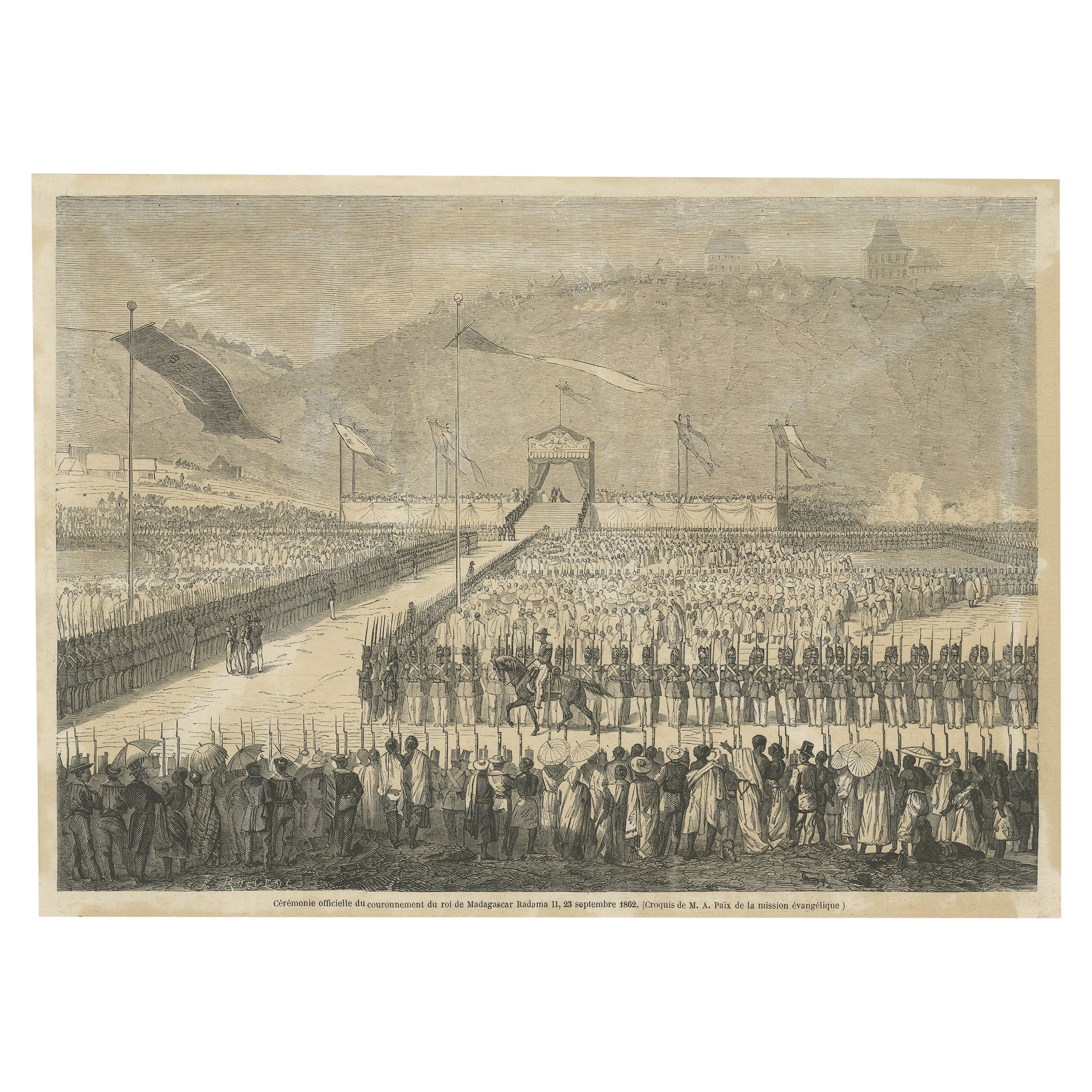 Antique Print of the Ceremony of the Coronation of the King of Madagascar