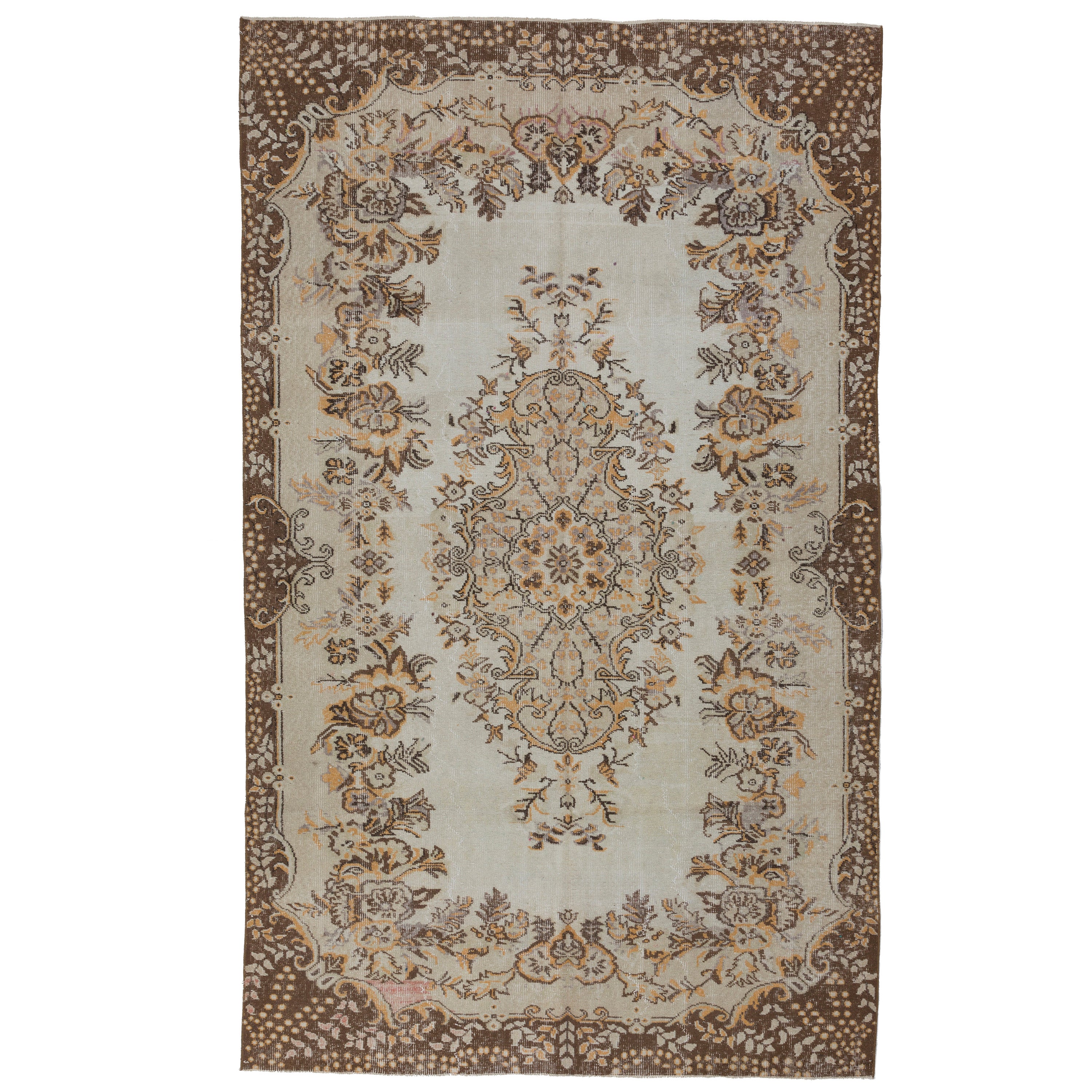6x9.7 Ft Vintage Turkish Wool Rug, Rustic Country House Style, Handmade Carpet For Sale