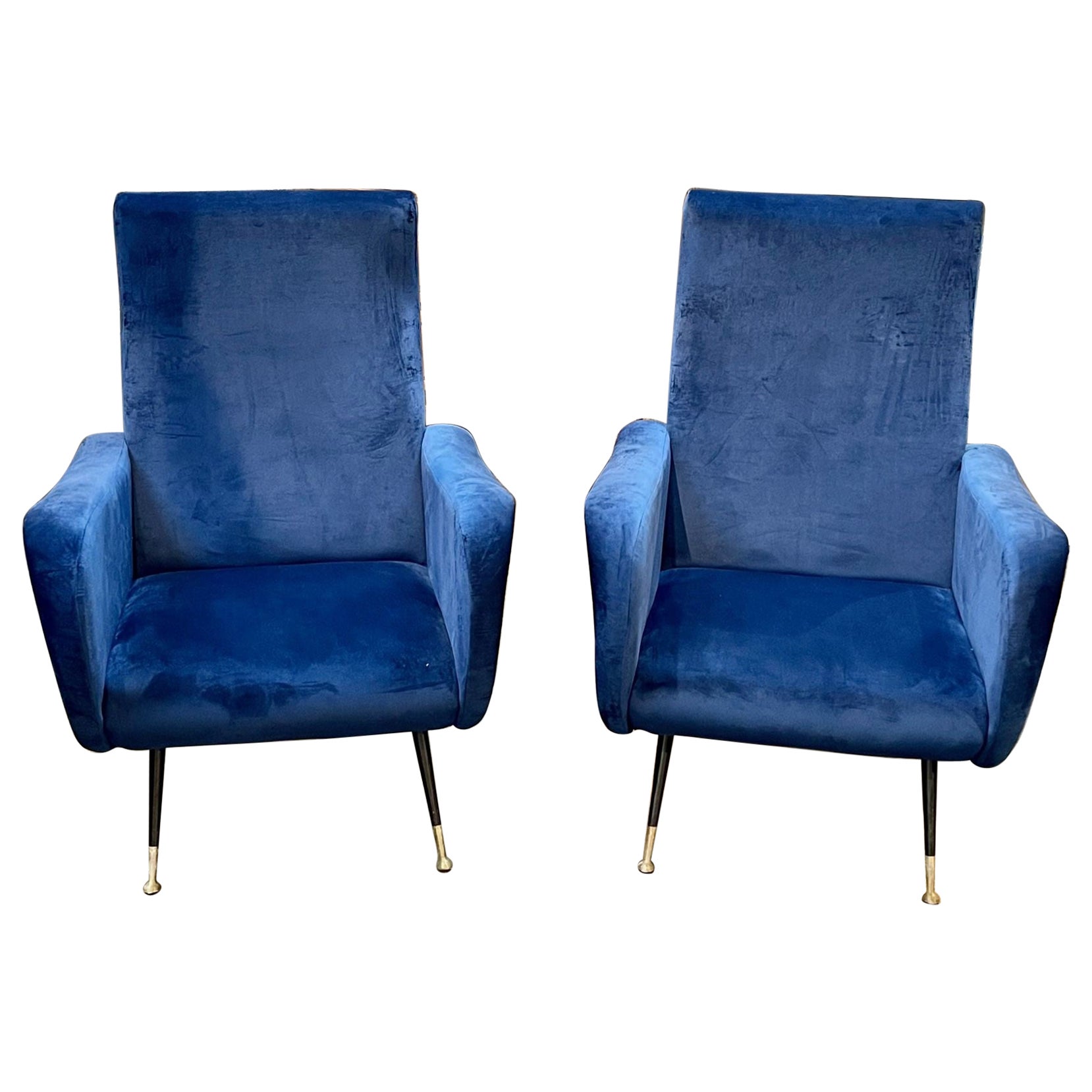 Paire de chaises italiennes du milieu du siècle, style Gio Ponti, marine en vente