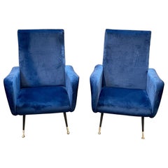 Pair of Italian Mid-Century Navy Gio Ponti Style Chairs