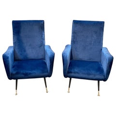 Vintage Pair of Italian Mid-Century Navy Gio Ponti Style Chairs