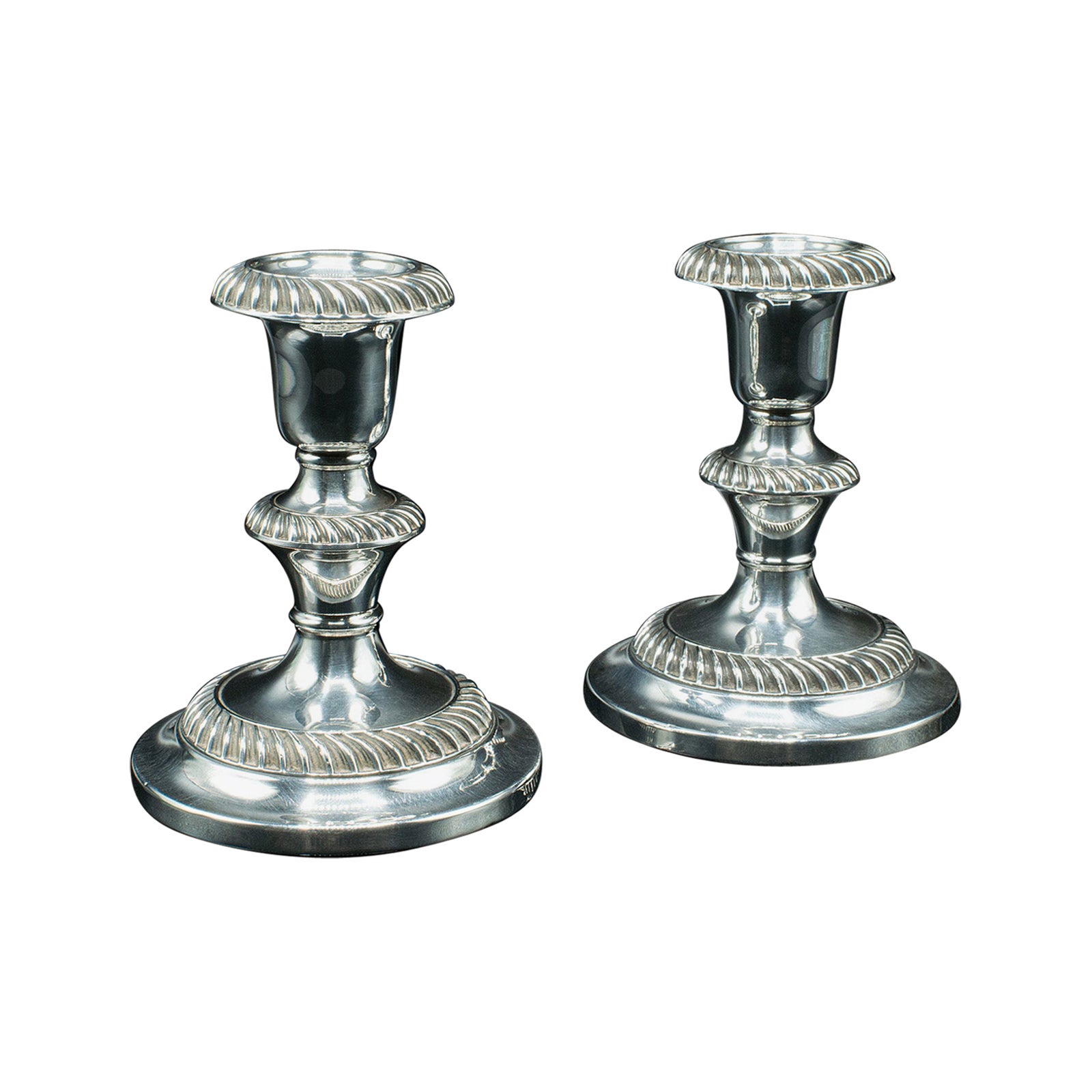 Pair Of Antique Candlesticks, English, Silver Plate, Candle Sconce, Edwardian For Sale