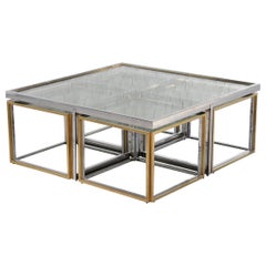 Maison Charles Metal And Brass Coffee Table with Four Nesting Tables, 1970's