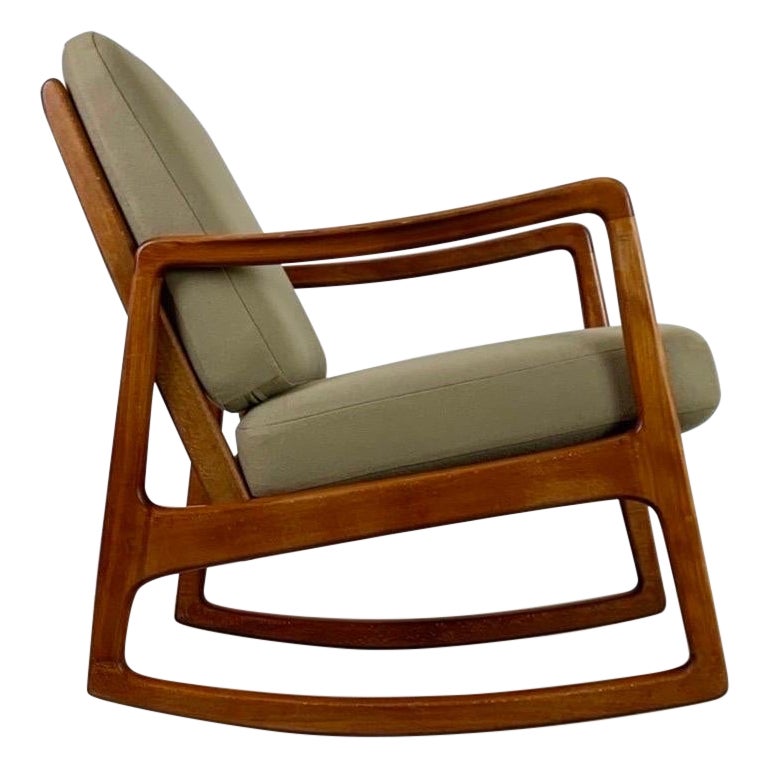 Danish Rocking Chair by Ole Wanscher 1950s with New Upholstery For Sale