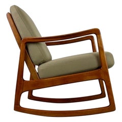 Vintage Danish Rocking Chair by Ole Wanscher 1950s with New Upholstery
