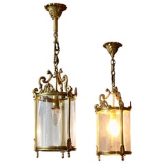 A Pair of French Rococo Brass and Glass Lantern Hall Lights  A superb quality pa