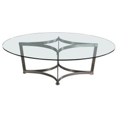 Vittorio Introini Oval Shaped Dining Table in Steel ang Glass by Saporiti 1970s