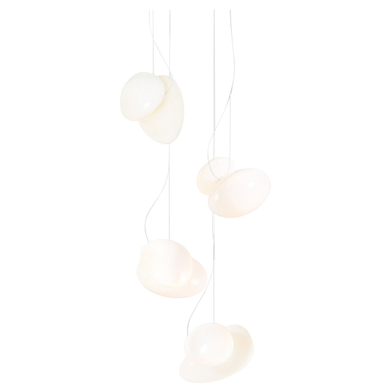 Contemporary Chandelier 'Pebble', 4 Pendants, White, Cluster For Sale