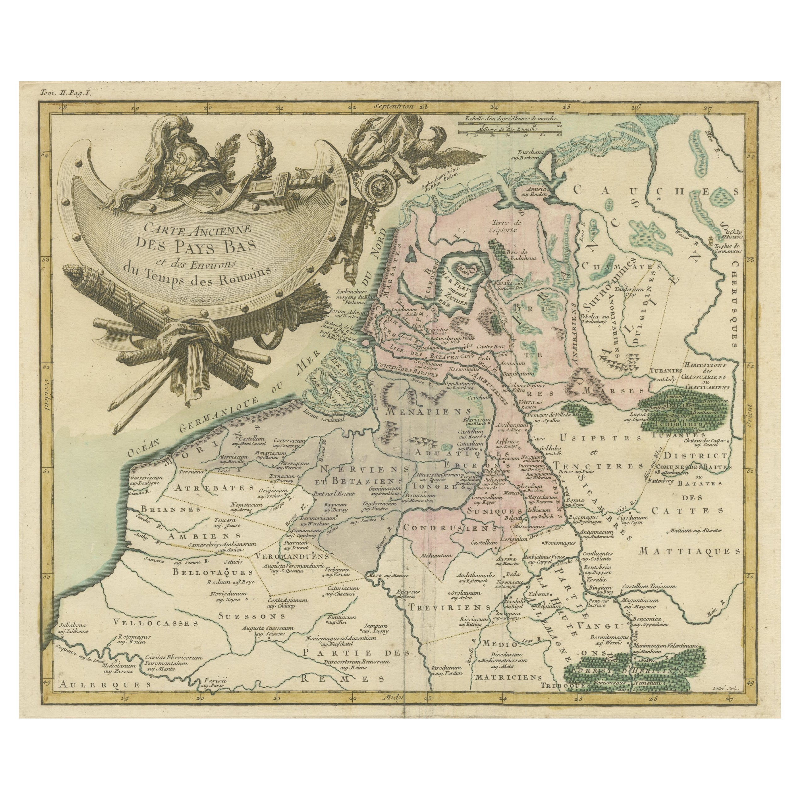 Antique Map of the Netherlands in the time of the Domination by the Roman Empire For Sale