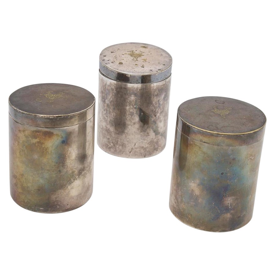 Triptych of Silver Jars branded Boin Taburet a Paris For Sale