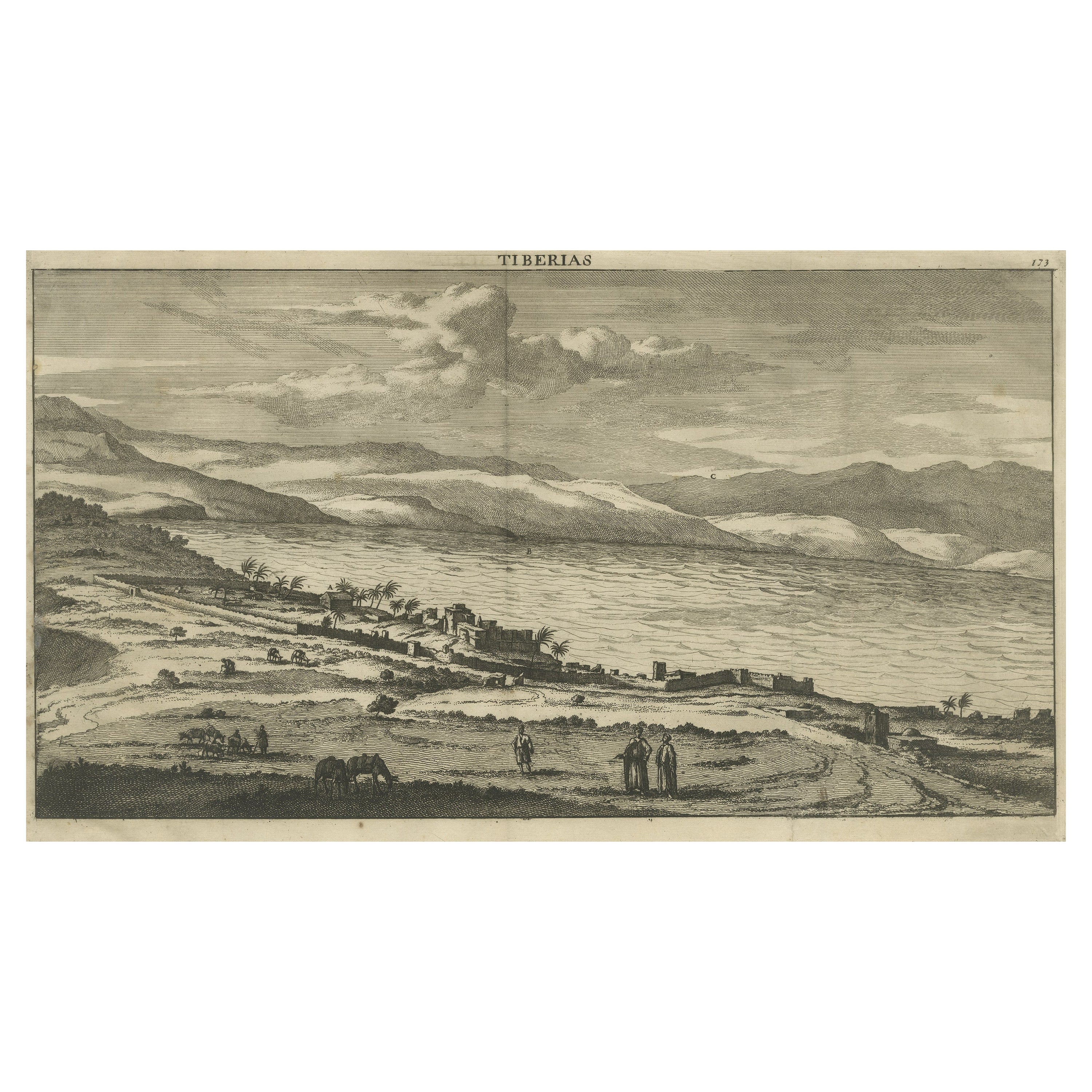 Antique Print of of Tiberias on the Sea of Galilee, Israel For Sale