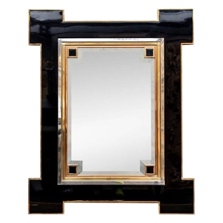 Lacquer And Mixed Metal Mirror By Alain Delon For Maison Jansen 1970’s For Sale