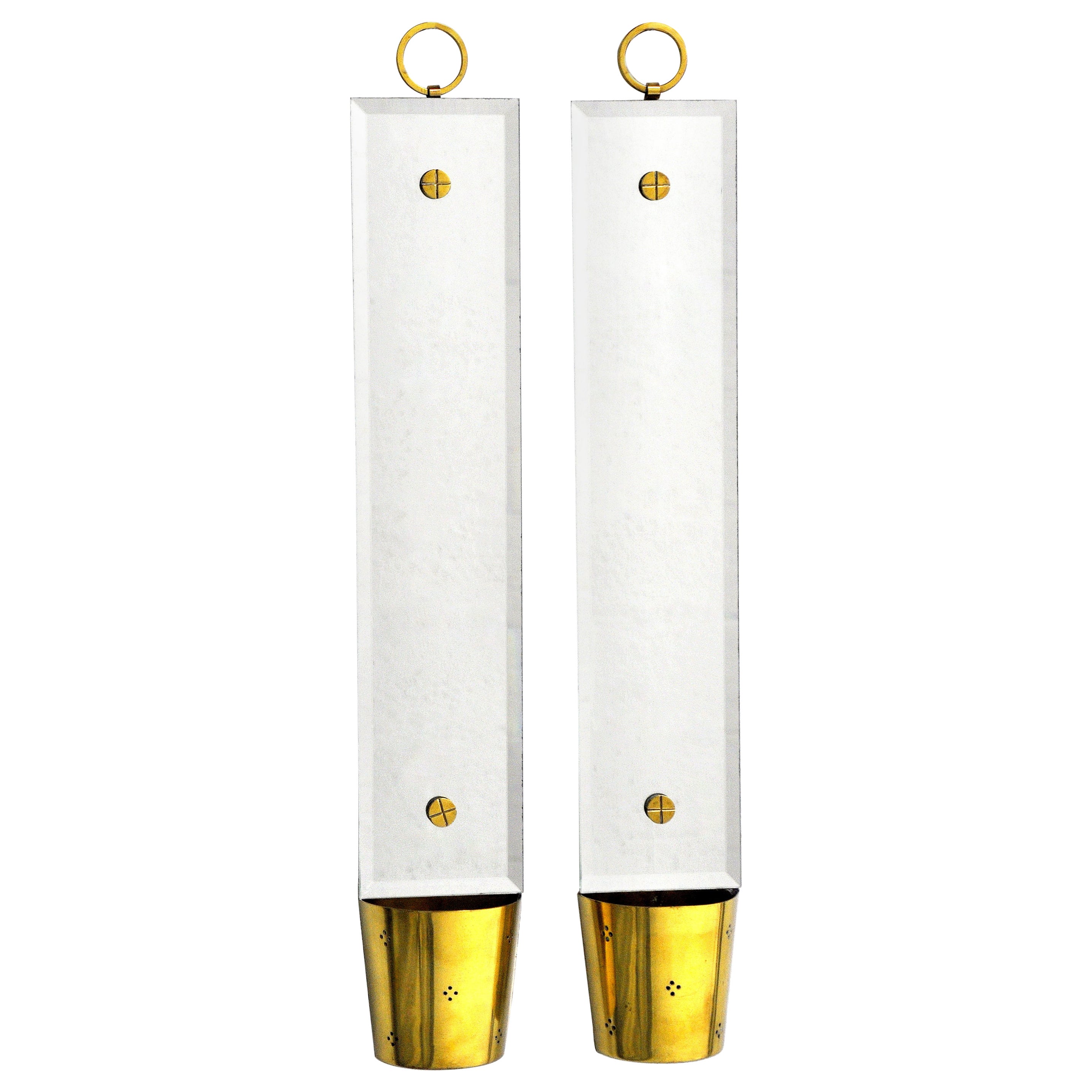 Tommi Parzinger Mirrored Brass Sconces, a Pair by Dorlyn Silversmiths