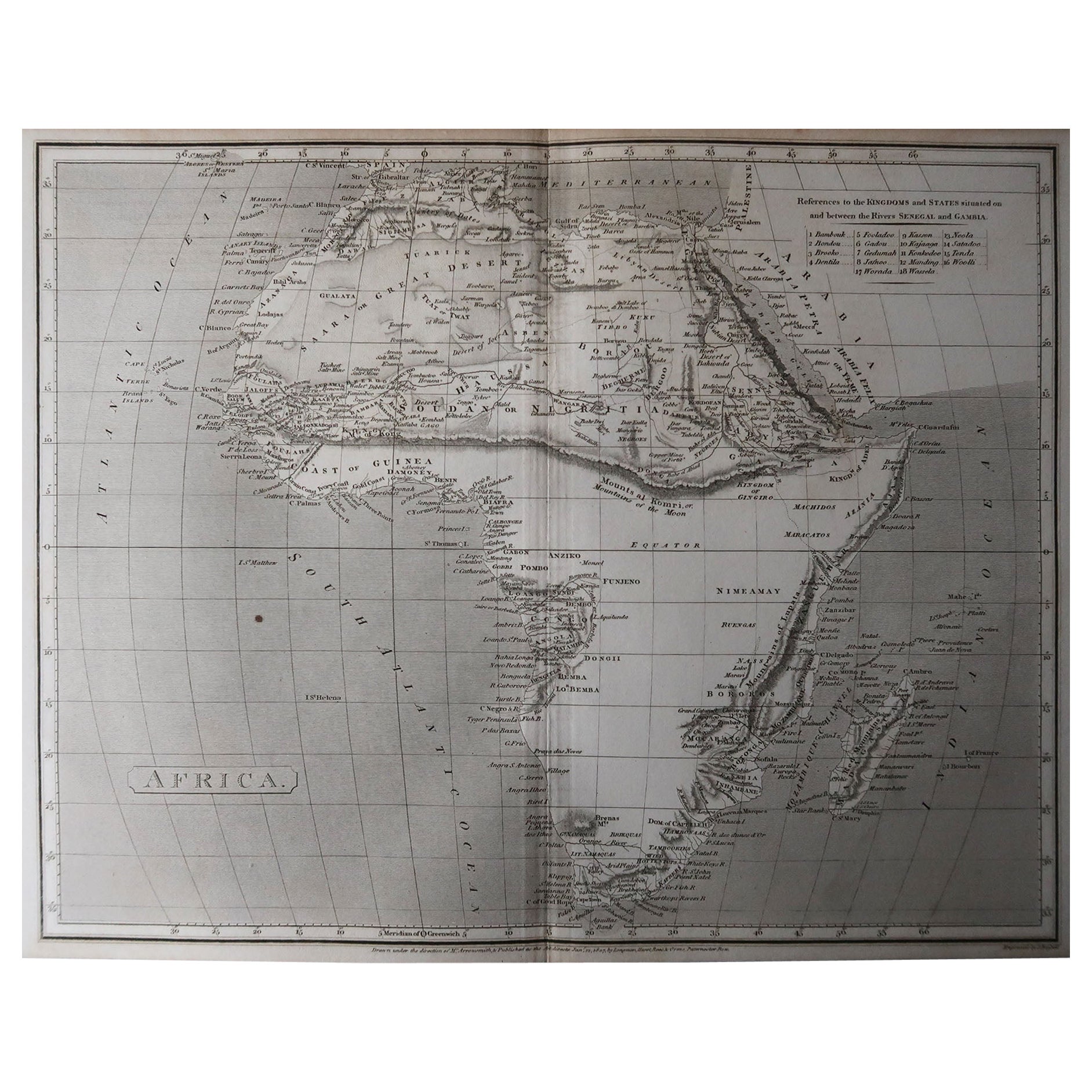 Great map of Africa.

Drawn under the direction of Arrowsmith.

Copper-plate engraving.

Published by Longman, Hurst, Rees, Orme and Brown, 1820.

Unframed.