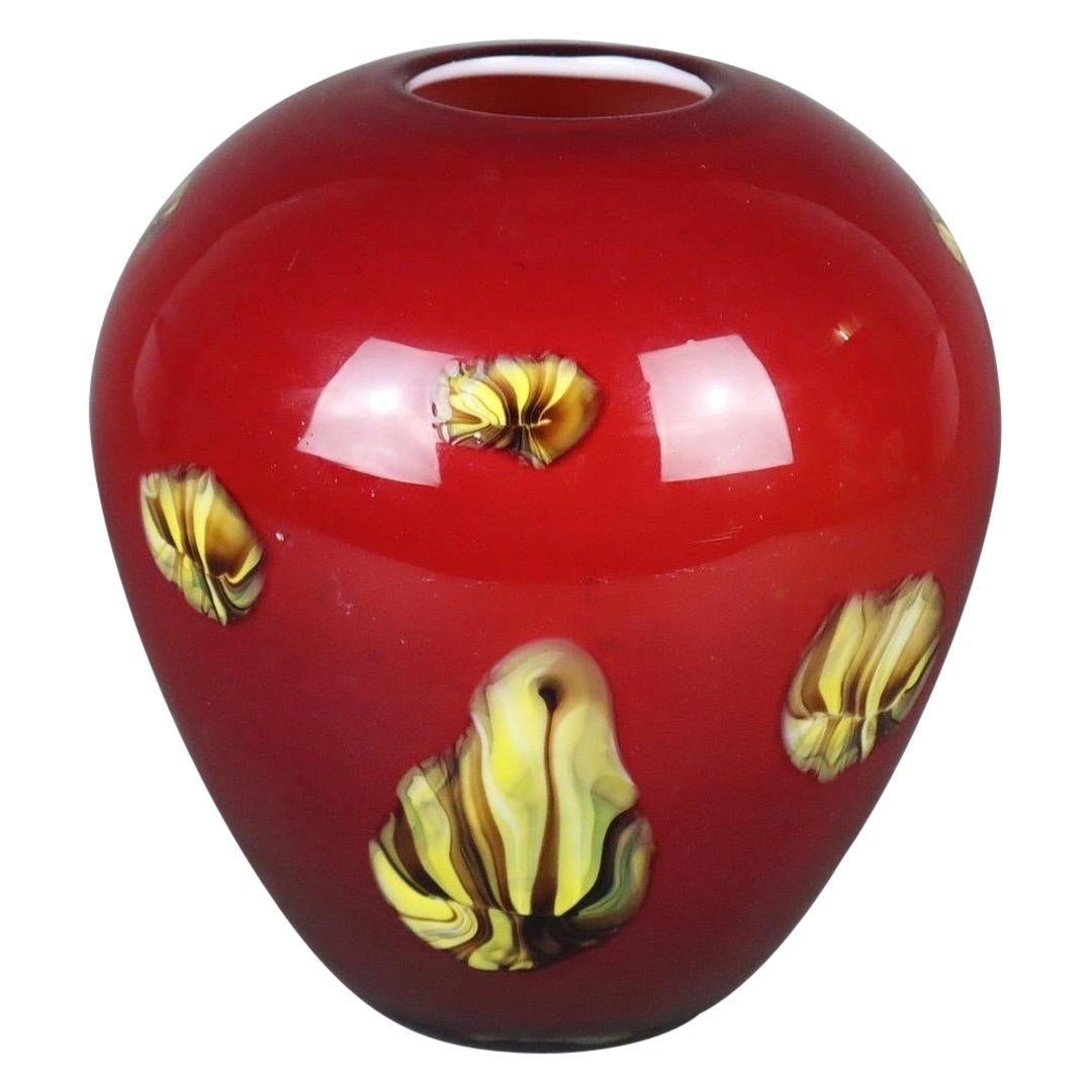 Art Glass Vase Red Overlayed Glass, Mid-Century Modern European Design, 1960s For Sale