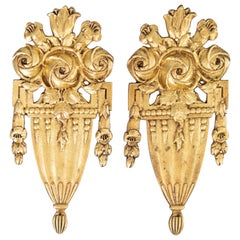Pair of Art Deco French Gilt Bronze Roses Wall Swags Ornaments Appliqués c. 1920