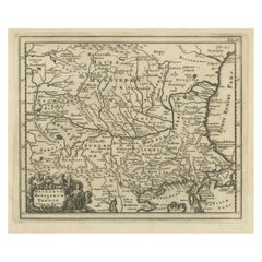Original Antique Map centered on Bulgaria, Moldavia and Romania