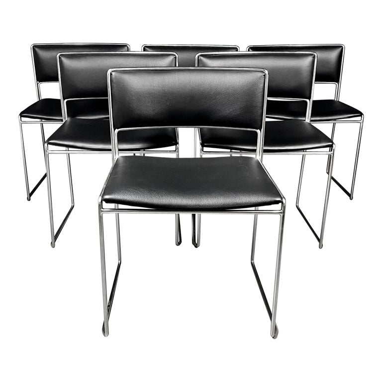 1960s Fabricius / Kastholm Fk90 Chrome and Black Leather Stacking