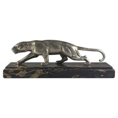 Hugues : Art Deco Bronze Panther on Portoro Marble Base