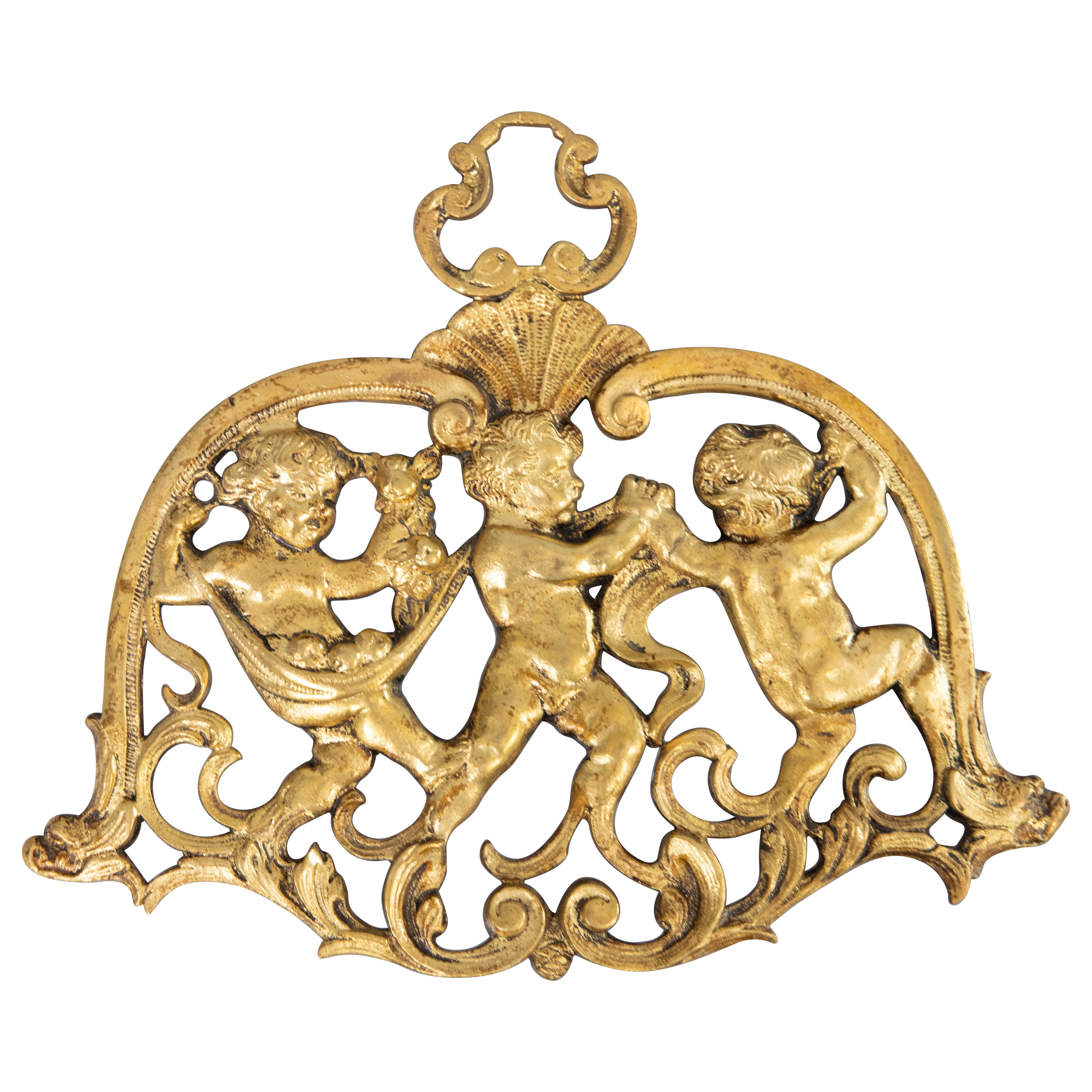Adorno de Pared Querubín Putti de Bronce Dorado Francés del Siglo XIX Aplique