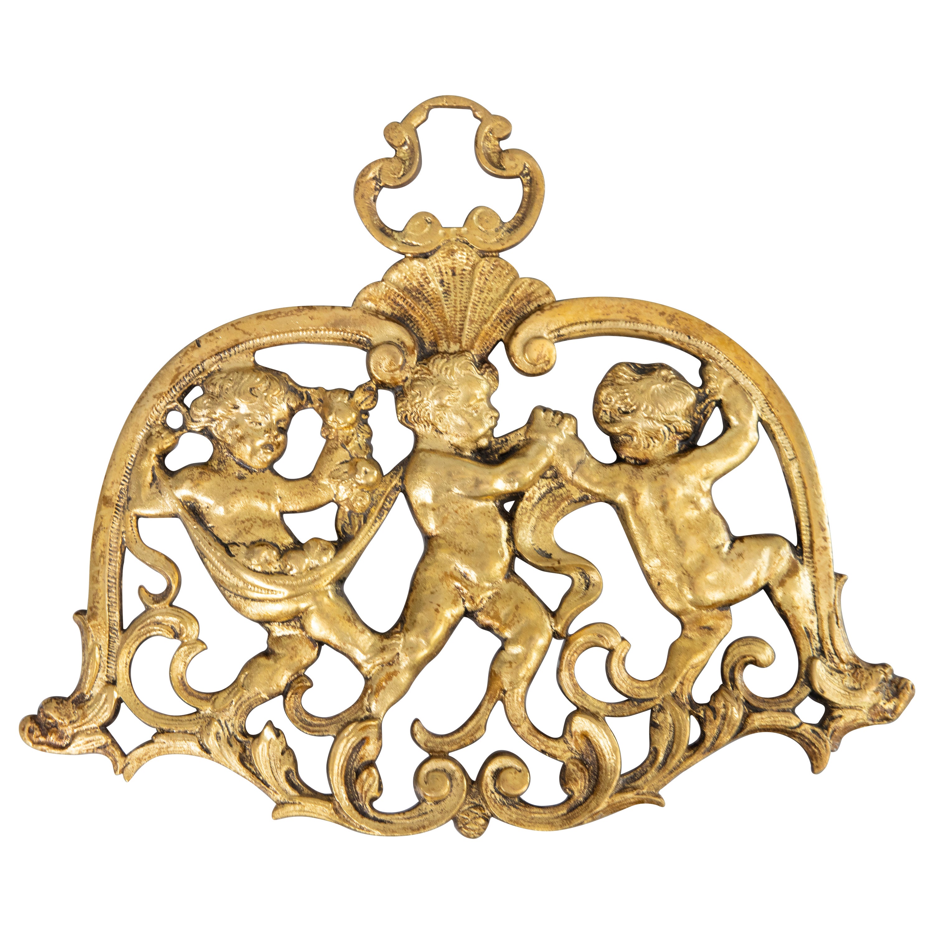 Ornement mural du 19ème siècle en bronze doré avec chérubins et putti Appliqué