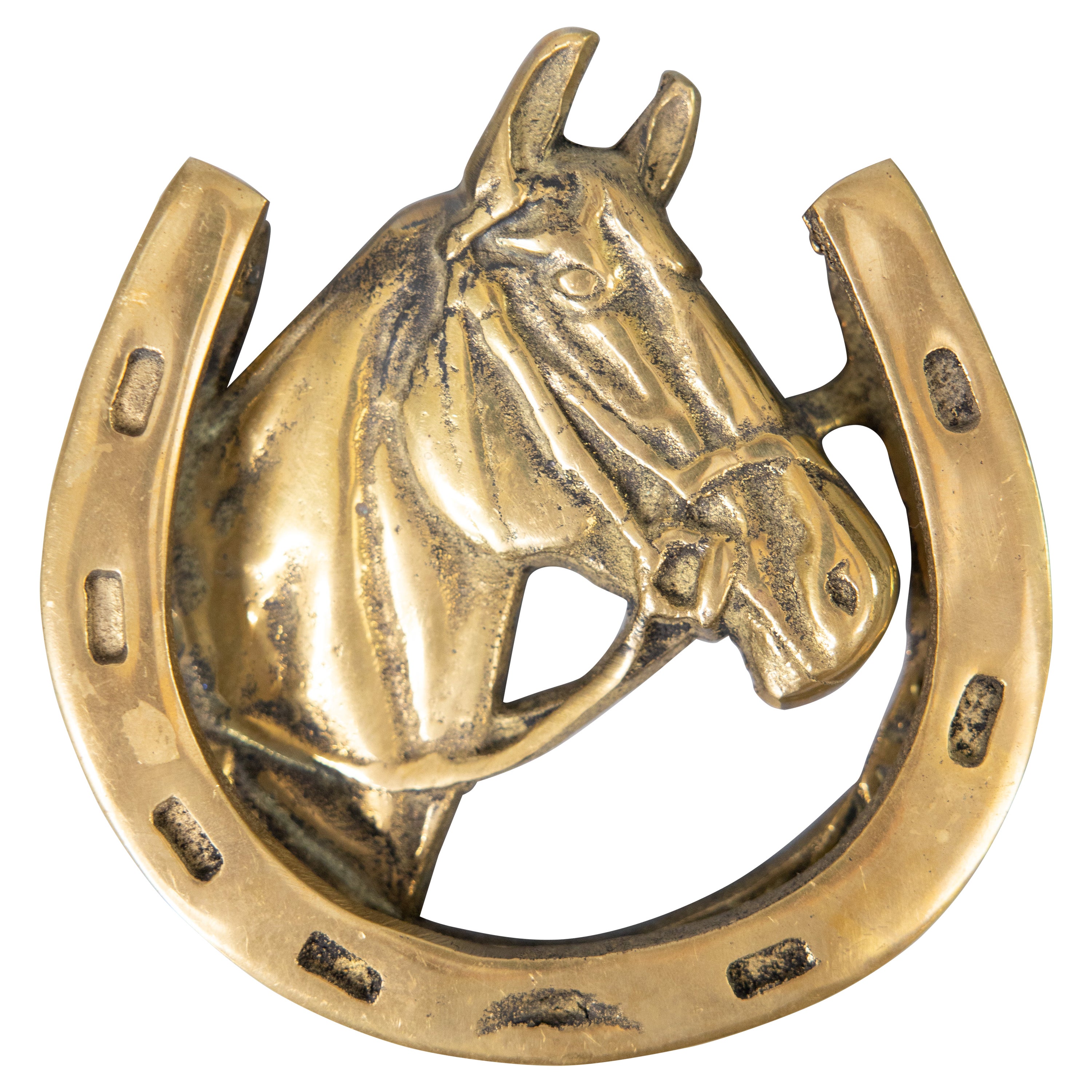 1930s English Equestrian Brass Horse Door Knocker For Sale