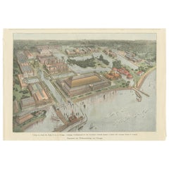 Antique Panoramic View of Chicago World's Fair with Lake Michigan