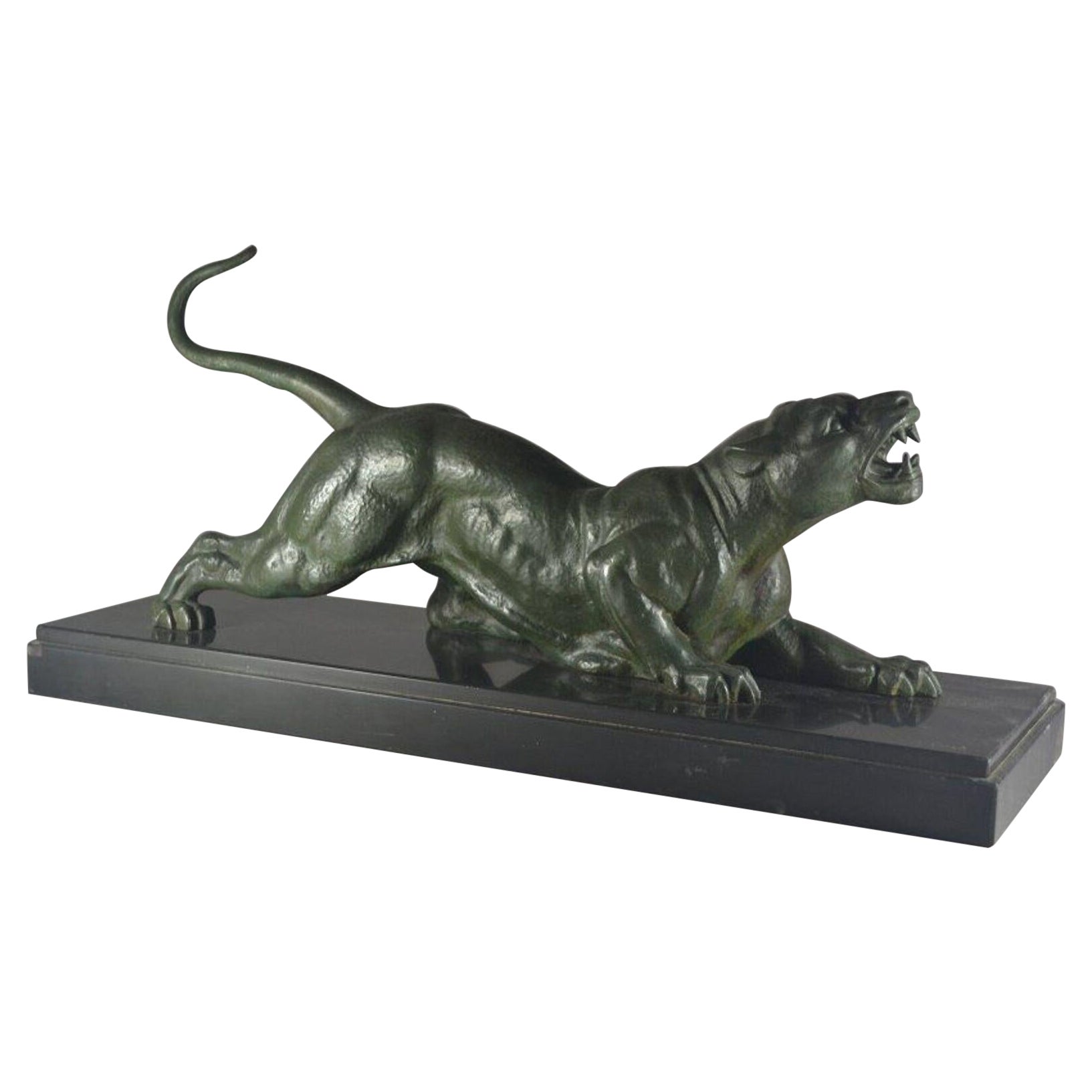 Dh Chiparus Signed Art Deco Panther on Marble Base