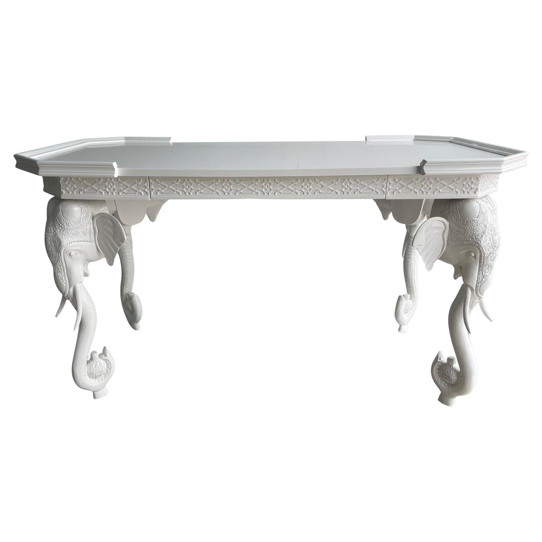 Hollywood Regency White Lacquered Desk or Console by Gampel-Stoll
