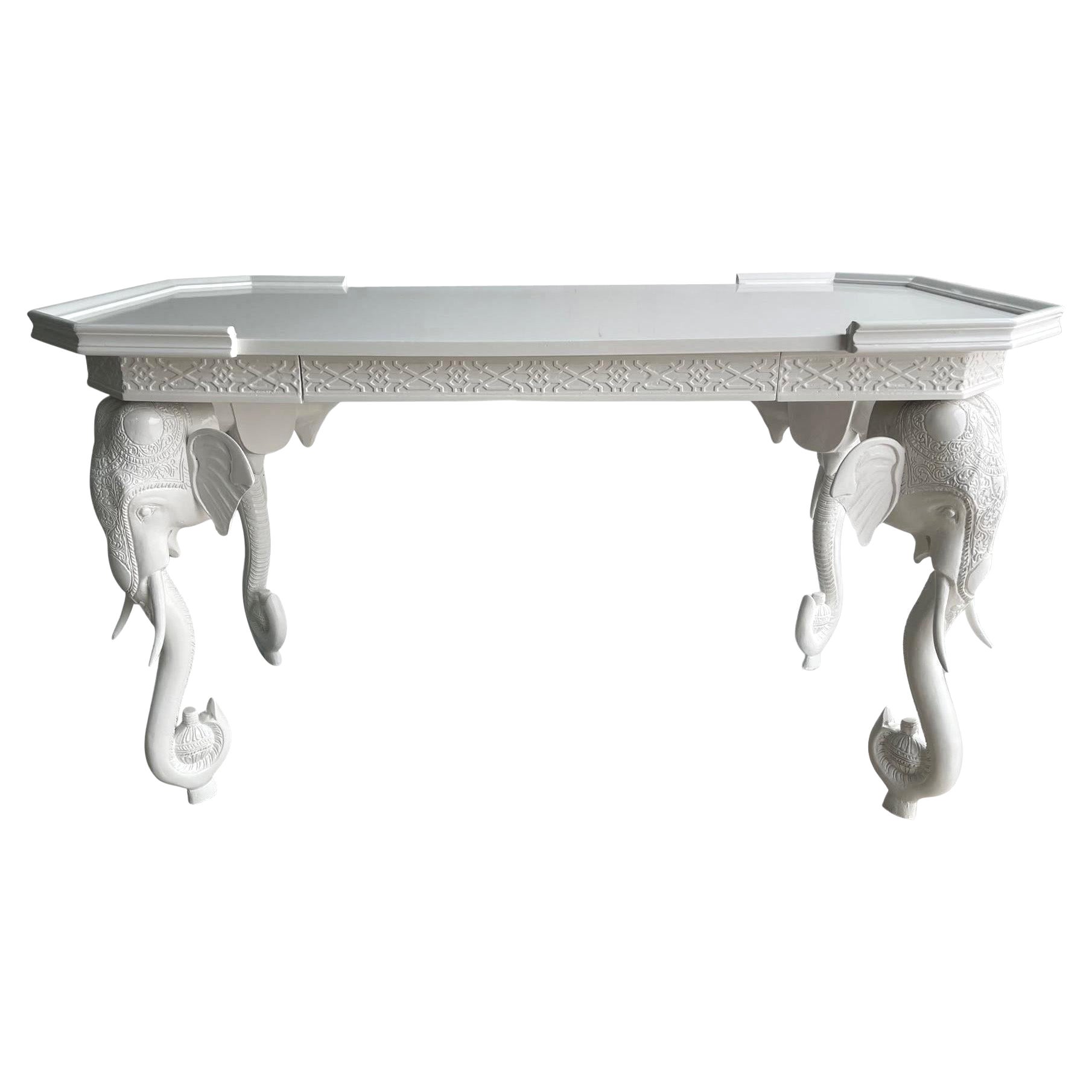 Hollywood Regency White Lacquered Desk or Console by Gampel-Stoll