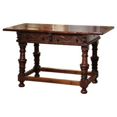 Antique Mid-18th Century Spanish Louis XIII Carved Walnut Library Console Table Desk