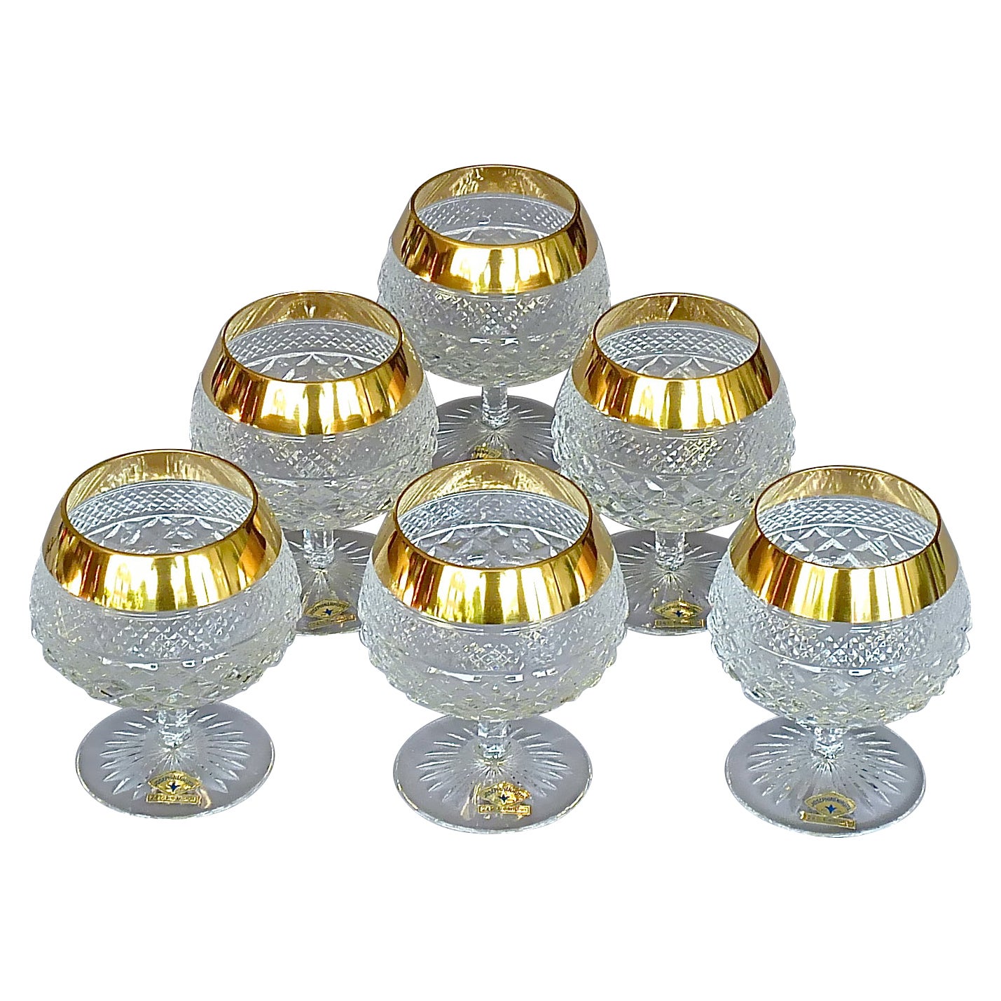 Edelsteine 6 Cognacfarbene Gläser Gold Kristallglas Stemware Josephinenhuette Moser im Angebot