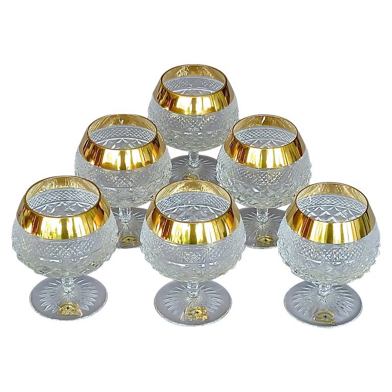 Precious 6 Cognac Glasses Gold Crystal Glass Stemware Josephinenhuette Moser For Sale