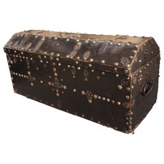 18th Century Spanish Leather Trunk with Large Studded Nailhead Decoration