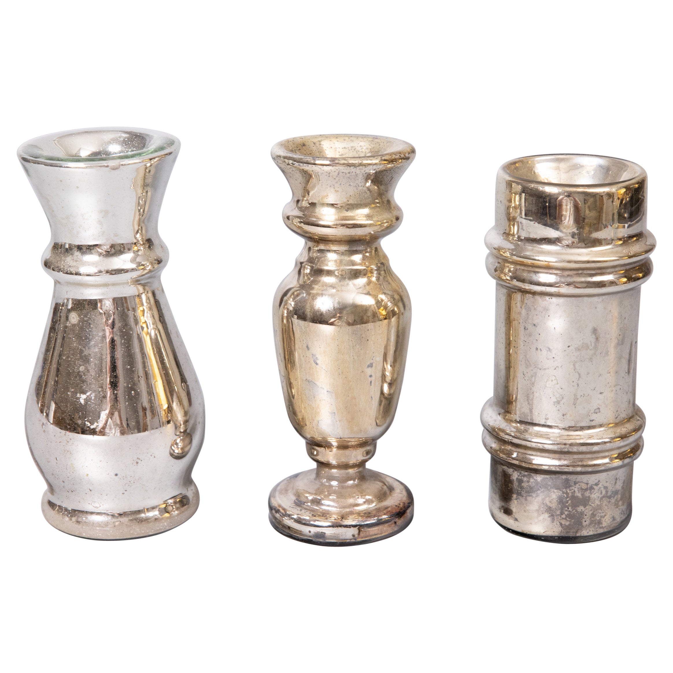 Set of 3 Antique 19th Century English Mercury Glass Vases For Sale
