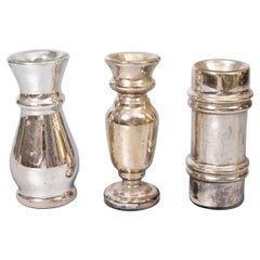 Ensemble de 3 vases anglais anciens en verre mercuré du 19ème siècle