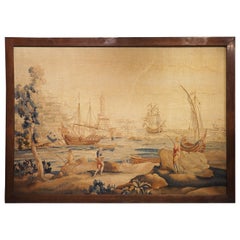 Circa 1860 Framed Port Scene Tapestry from France