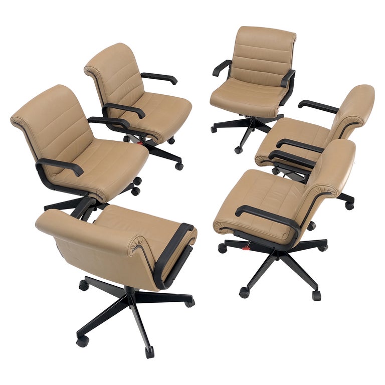 Set of 6 Leather Knoll Adjustable Office Chairs on Casters Mint! at 1stDibs