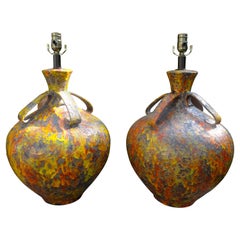Pair of Hollywood Regency Glazed Ceramic Lamps