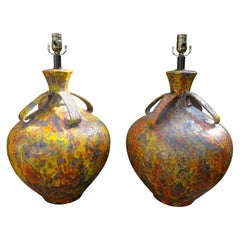 Pair of Hollywood Regency Glazed Ceramic Lamps