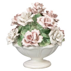 Mid-20th Century, Italian Blush Pink Roses Floral Porcelain Topiary Centerpiece