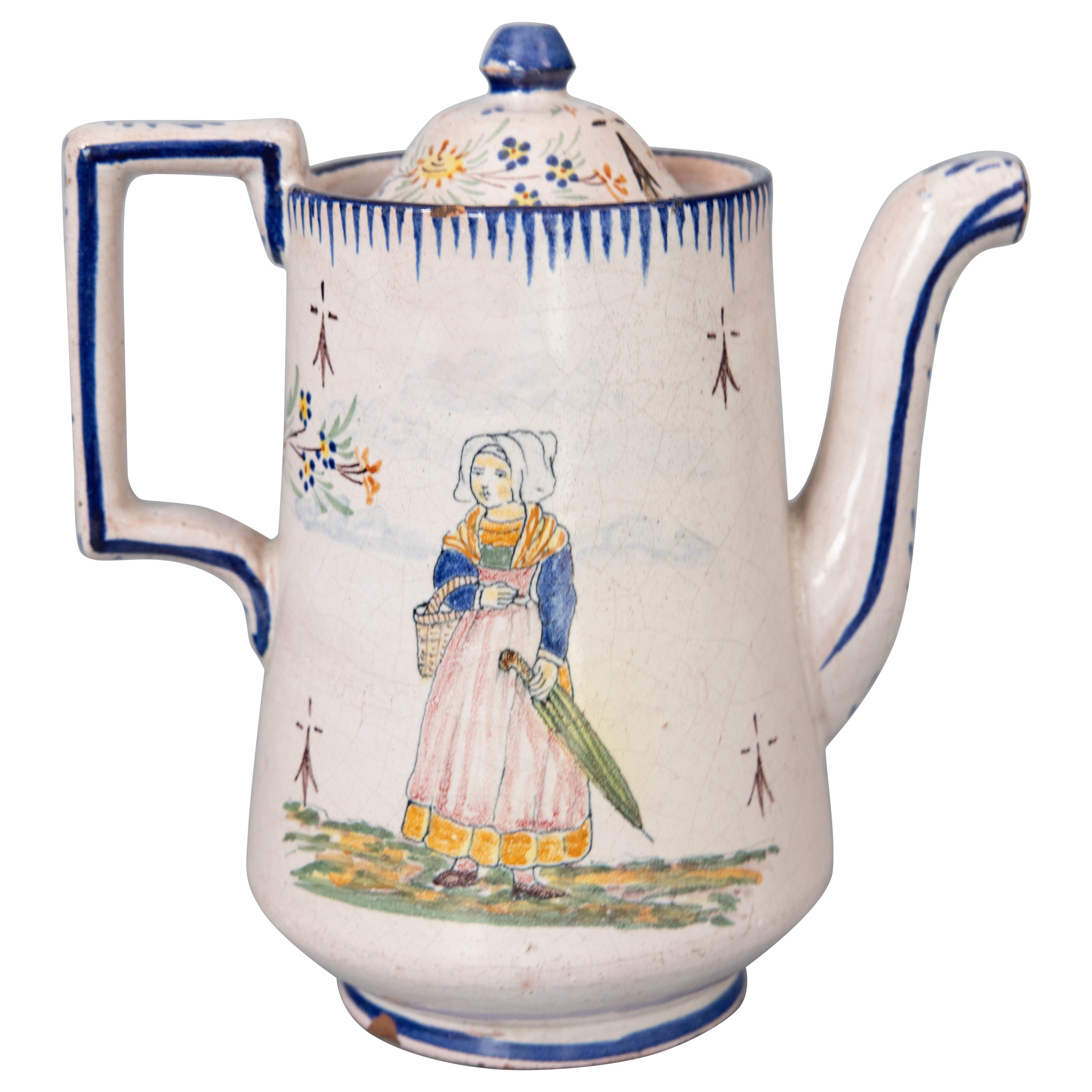19th Century French Malicorne Faience Tea Pot For Sale