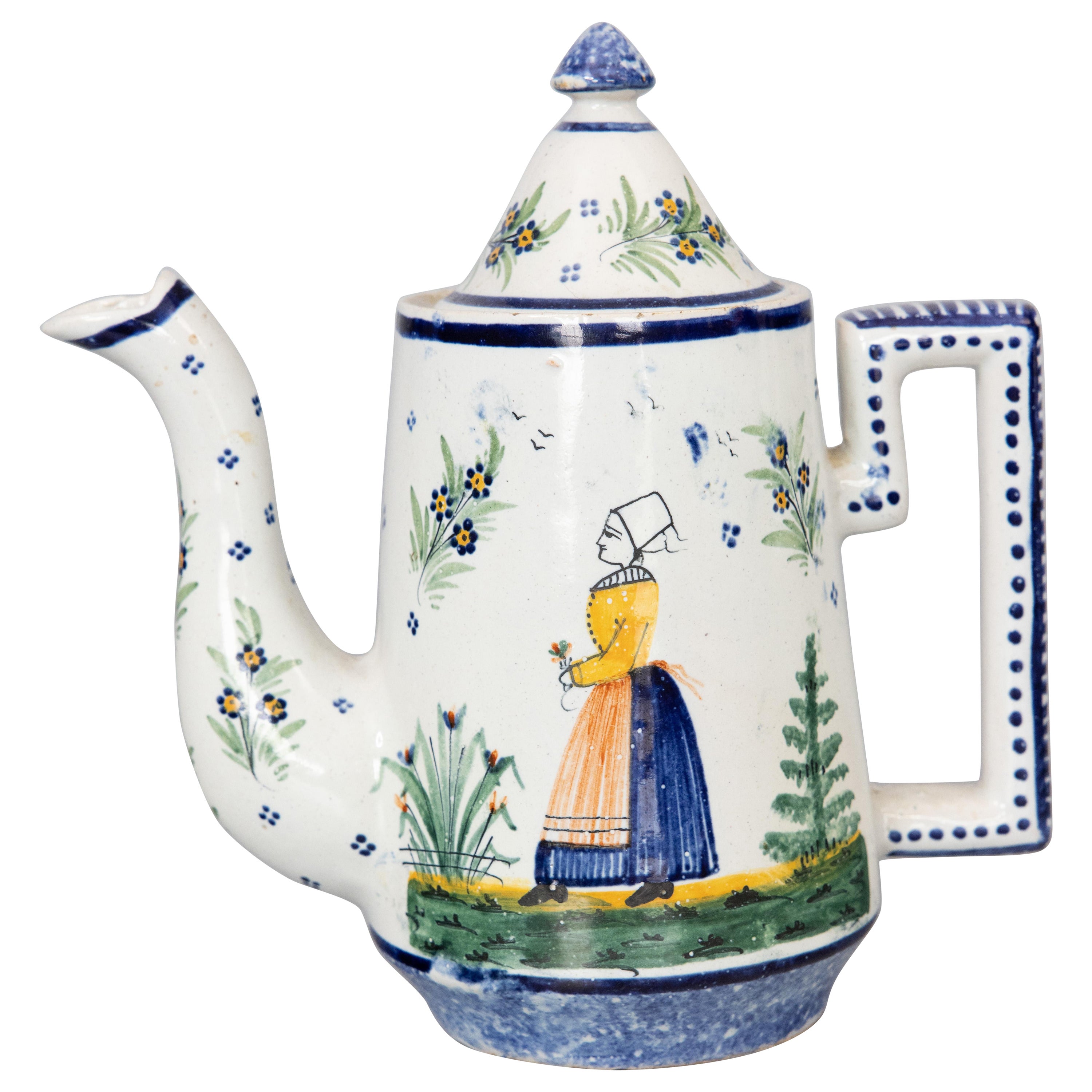 Antique 19th Century French Faience Quimper Tea Pot