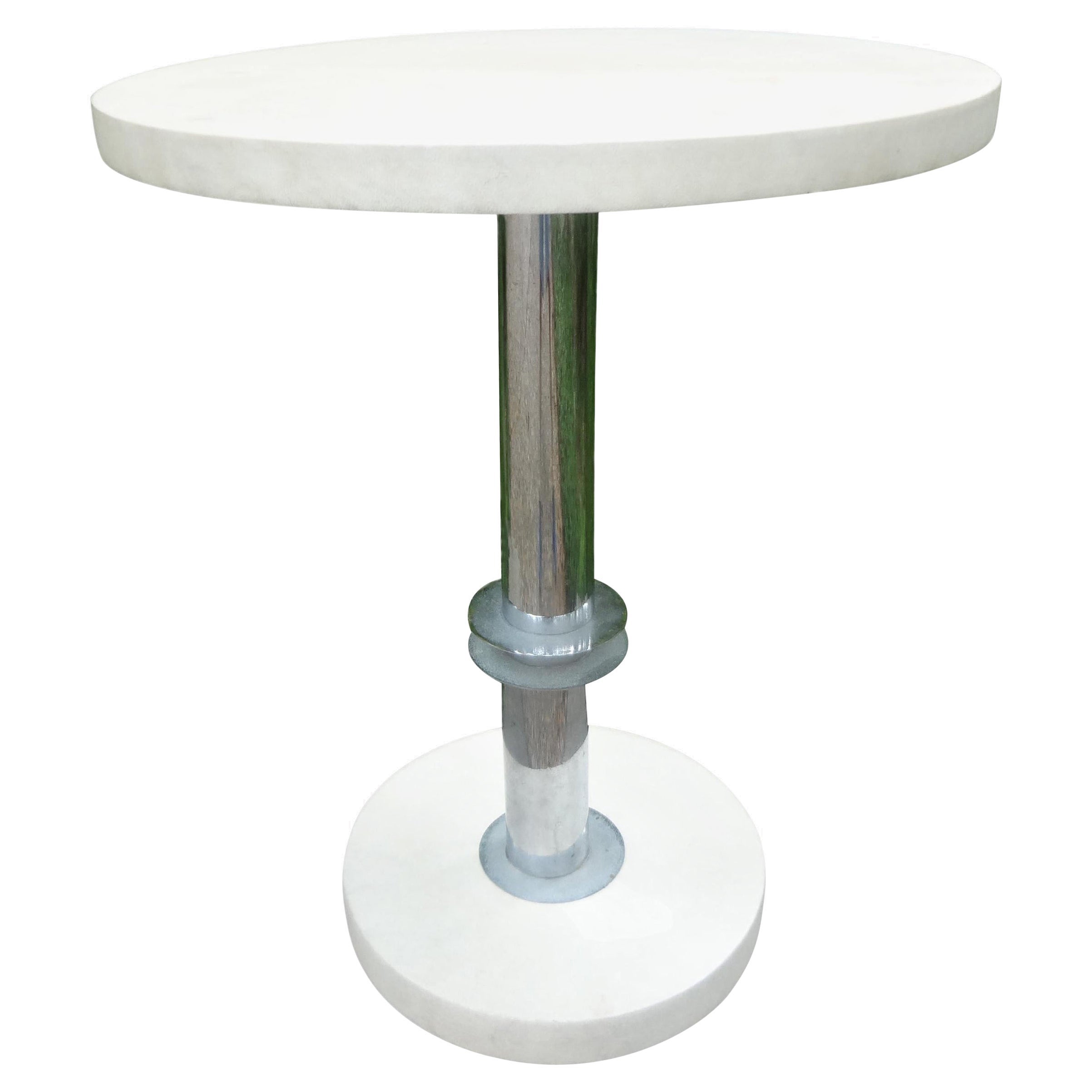 Table moderne française en chrome et parchemin