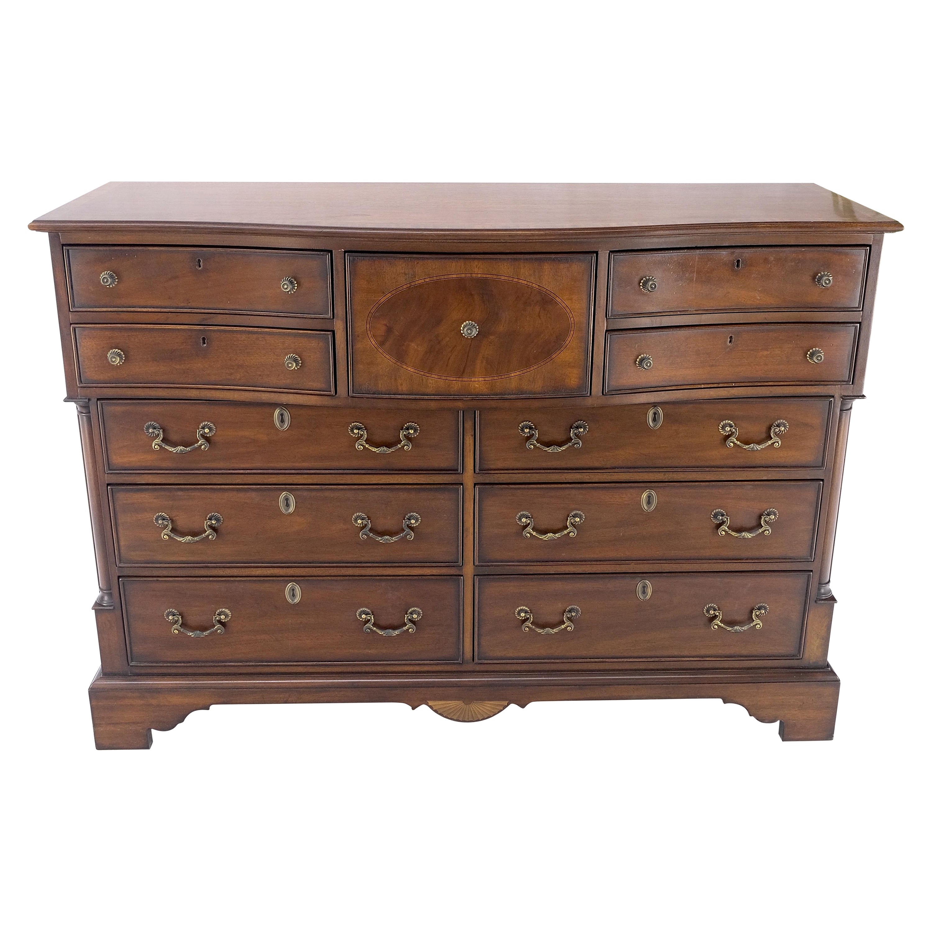 Banded Top Mahogany Inlayed Bracket Feet 11 Drawers Dresser Credenza MINT! For Sale