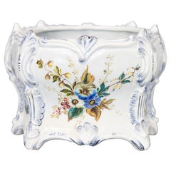 19th Century, French Country Floral Faience Cachepot Jardiniere Planter