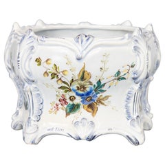 Retro 19th Century, French Country Floral Faience Cachepot Jardiniere Planter