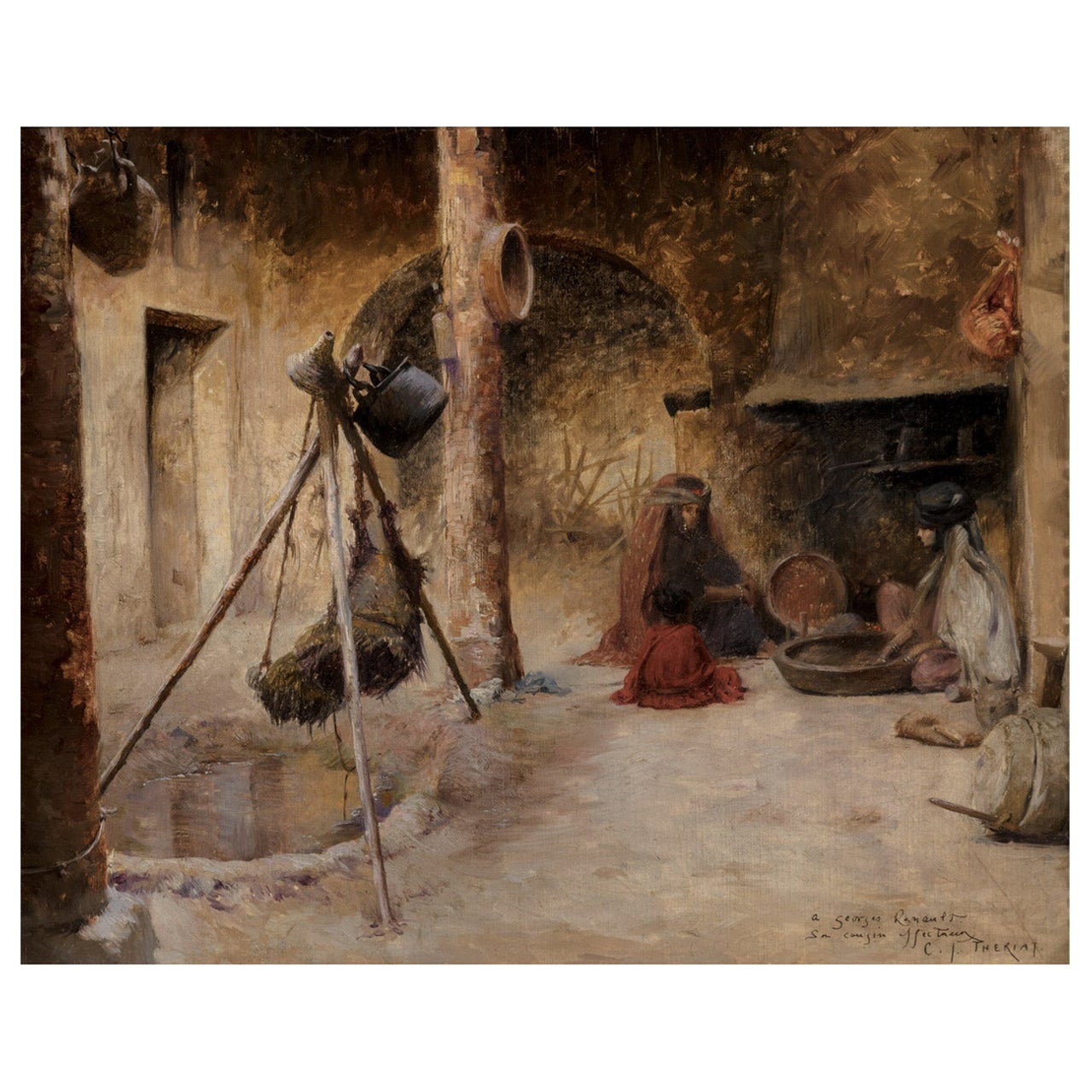 Oil Painting of a Family Inside a Home by Charles James Theriat  For Sale