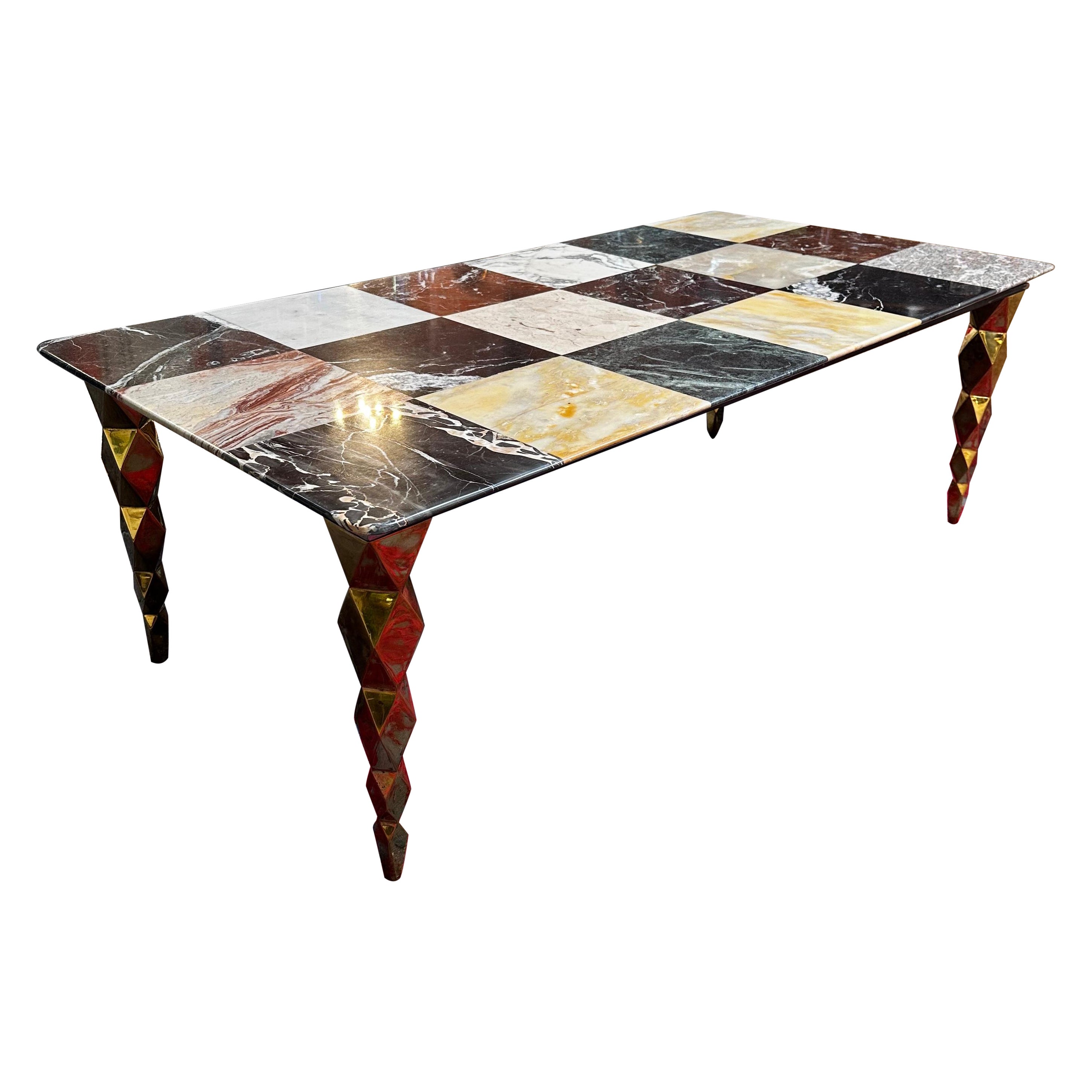 Mid-Century Italian Marble and Brass Coffee Table, 1980s For Sale